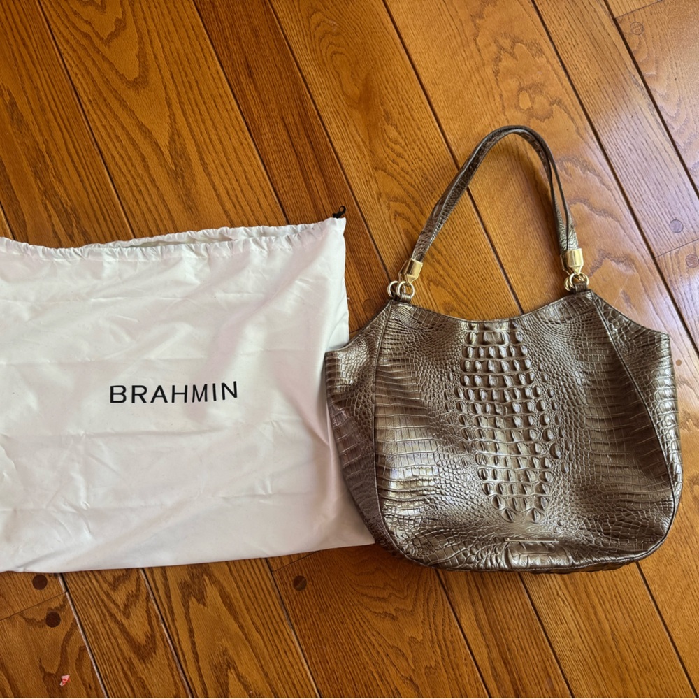 Brahmin Marianna Bronze Croc-Embossed Tote